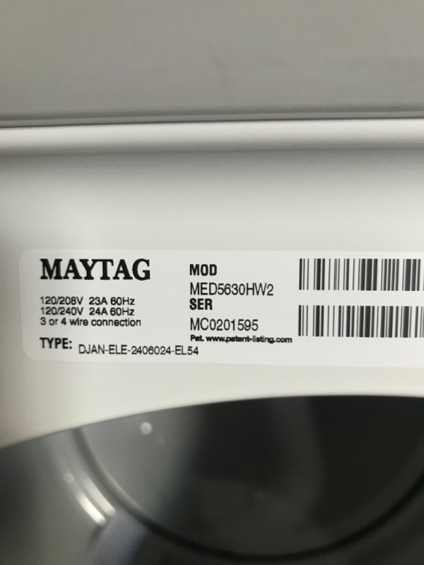 Photo 2 of **USED, NO POWER CORD INCLUDED, UNABLE TO TEST**  MAYTAG FRONT LOAD ELECTRIC DRYER WITH EXTRA POWER AND QUICK DRY CYCLE - 7.3 CU. FT.