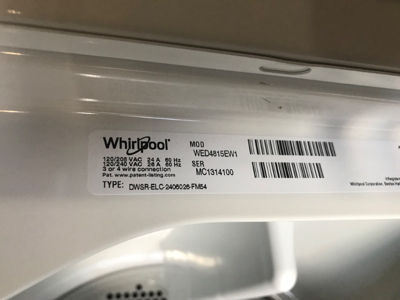 Photo 3 of **LIKE NEW, UNABLE TO TEST** WHIRLPOOL Whirlpool 7-cu ft Electric Dryer (White)