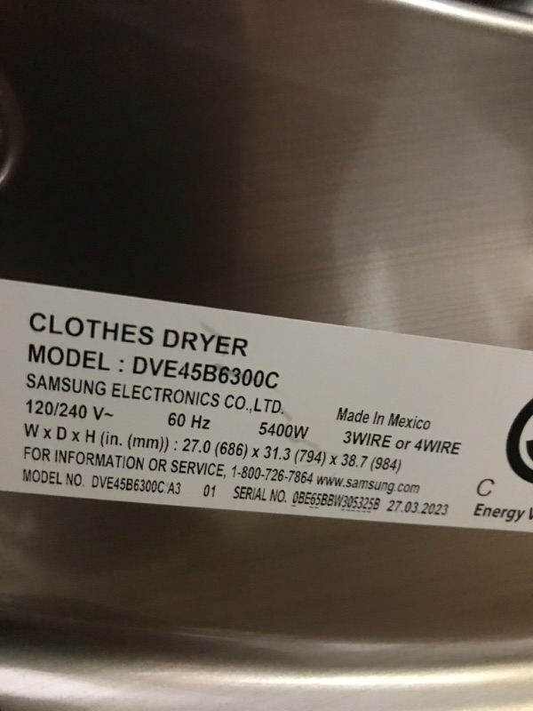 Photo 1 of ** HAS SCUFFS/SCRATCHES DAMAGE** UNABLE TO TEST, NO POWER OUTLET INCLUDED** SAMSUNG 7.5 cu. ft. Smart Stackable Vented Electric Dryer with Steam Sanitize+ in Champagne