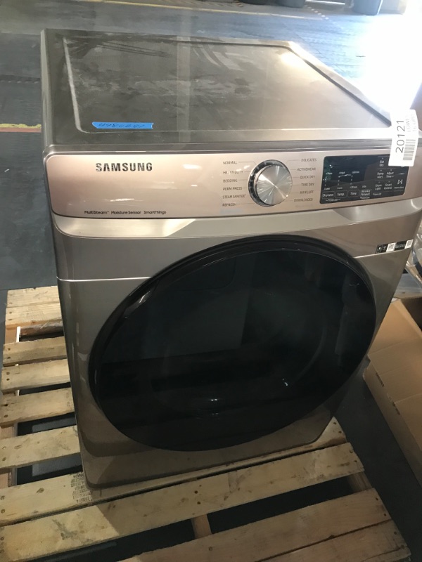 Photo 1 of ** HAS SCUFFS/SCRATCHES DAMAGE** UNABLE TO TEST, NO POWER OUTLET INCLUDED** SAMSUNG 7.5 cu. ft. Smart Stackable Vented Electric Dryer with Steam Sanitize+ in Champagne