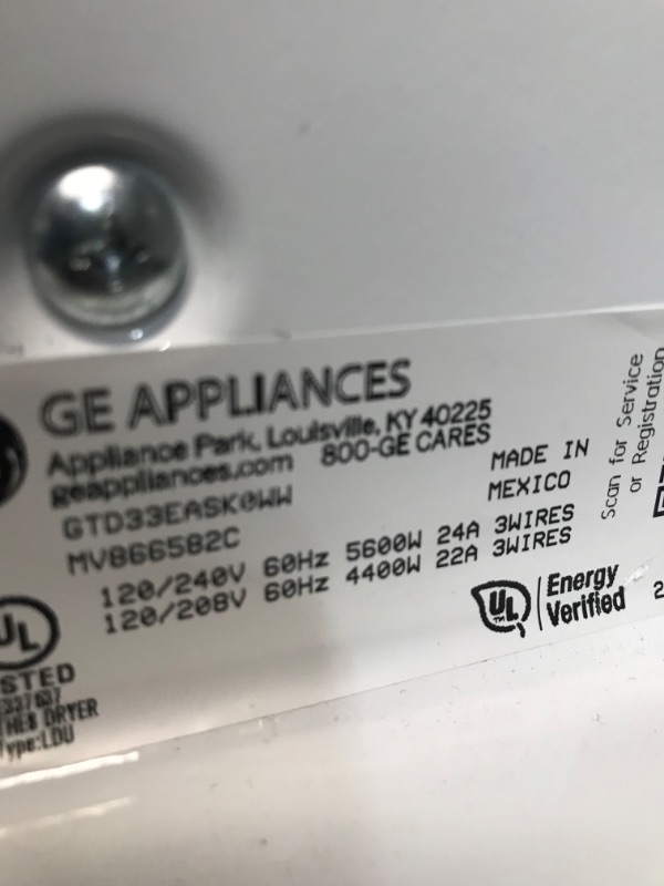 Photo 2 of **DAMAGED, UNABLE TO TEST 4 PRONG OUTLET**  GE 7.2-cu ft Electric Dryer (White)