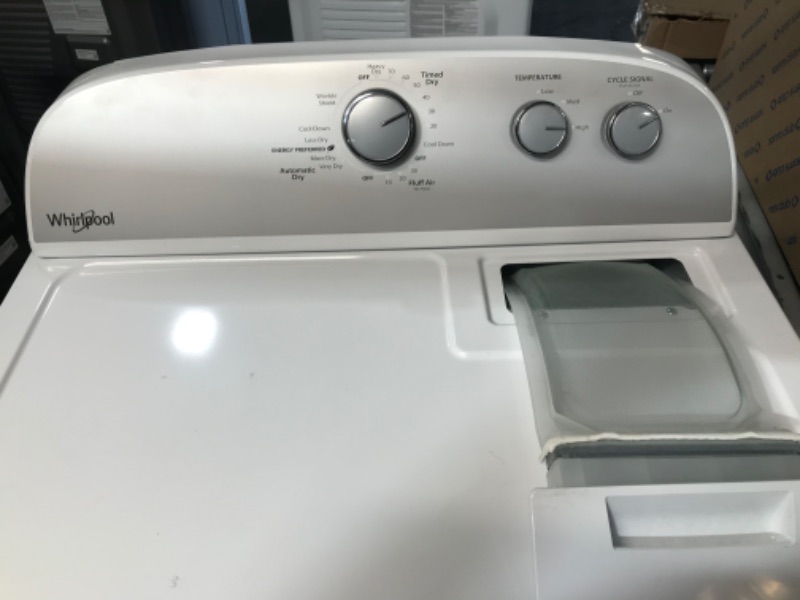 Photo 2 of **DAMAGE TO TOP, UNABLE TO TEST, NO POWER CORD INCLUDED** Whirlpool 7-cu ft Electric Dryer (White)