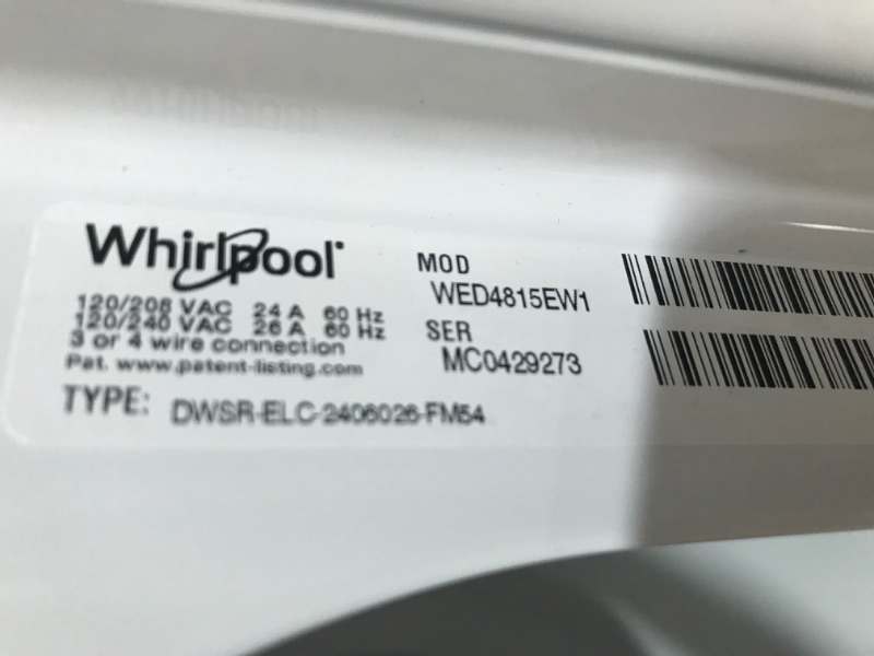 Photo 1 of **DAMAGE TO TOP, UNABLE TO TEST, NO POWER CORD INCLUDED** Whirlpool 7-cu ft Electric Dryer (White)