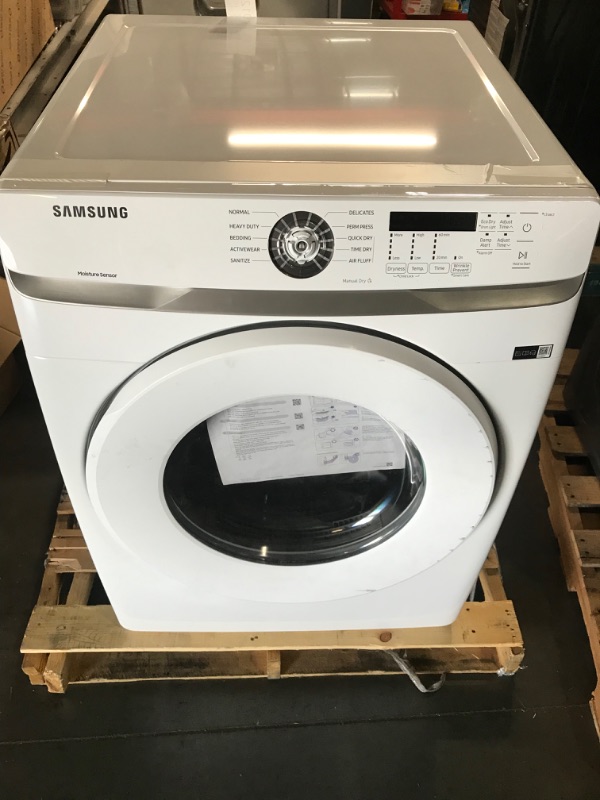 Photo 1 of **DAMAGE, HAS SCUFFS, MISSING DIAL, UNABLE TO TEST, NO POWER CORD INCLUDED**  SAMSUNG 7.5 cu. ft. Electric Dryer with Sensor Dry in White