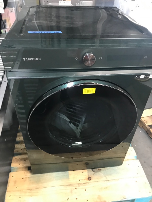 Photo 1 of **UNABLE TO TEST, NO POWER CORD INCLUDED, MINOR DAMAGE TO SIDE** SAMSUNG Bespoke 7.6 cu. ft. Ultra Capacity Electric Dryer with AI Optimal Dry and Super Speed Dry in Forest Green