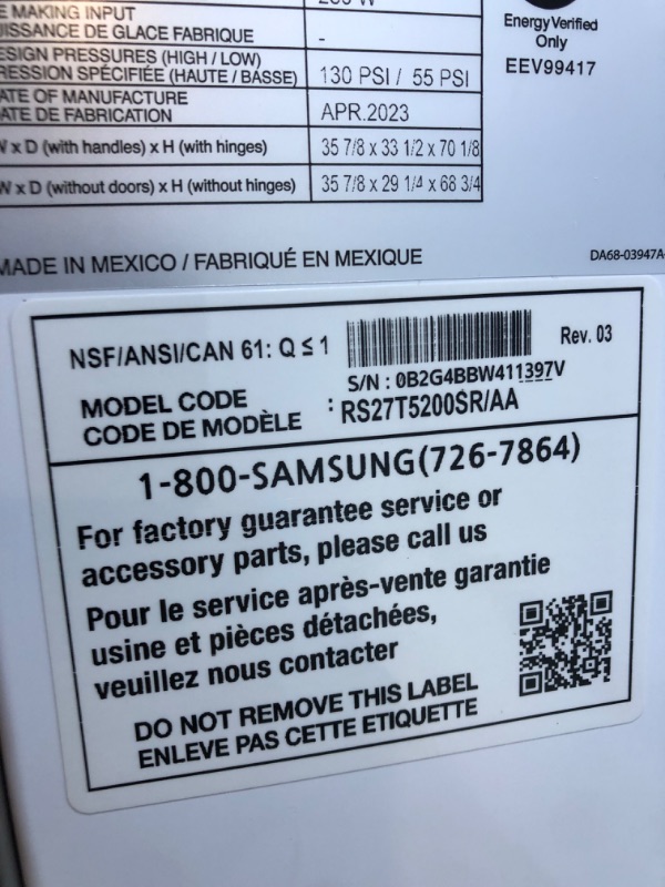 Photo 2 of **PLATE OFF ON TOP OF FRIDGE***Samsung 27.4-cu ft Side-by-Side Refrigerator with Ice Maker (Fingerprint Resistant Stainless Steel)