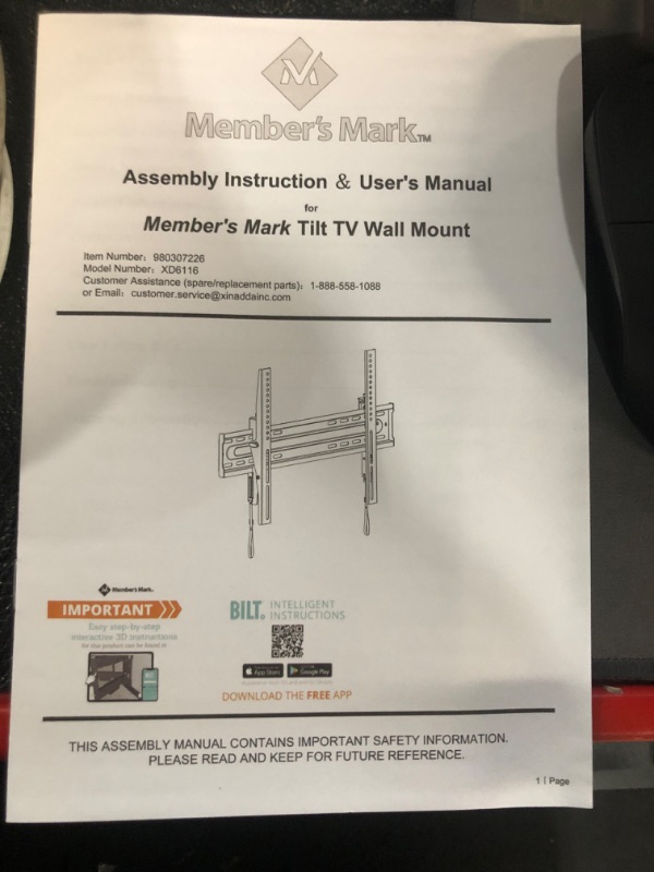 Photo 1 of Member's Mark Tilting TV Wall Mount with Leveling Design for 32-90 inch TVs