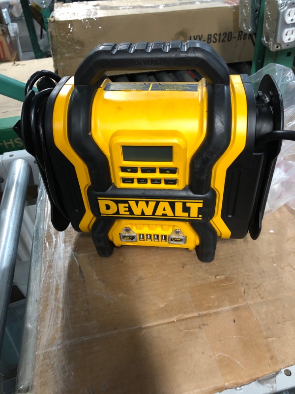 Photo 2 of DEWALT DXAEPS14 1600 Peak Battery Amp 12V Automotive Jump Starter/Power Station with 500 Watt AC Power Inverter, 120 PSI Digital Compressor, and USB Power , Yellow