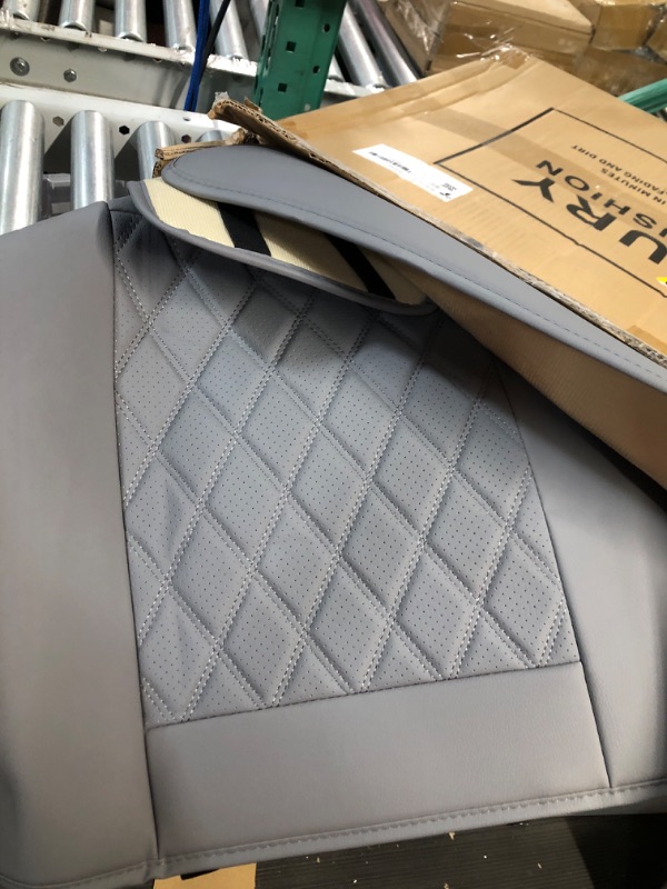 Photo 2 of **USED**
LINGVIDO Breathable Leather Grey Car Seat Covers, Rhombus Faux Leather Vehicle semi-Custom Cushion for Cars & SUV Truck Universal Fit Set (Full Set, Gray) 