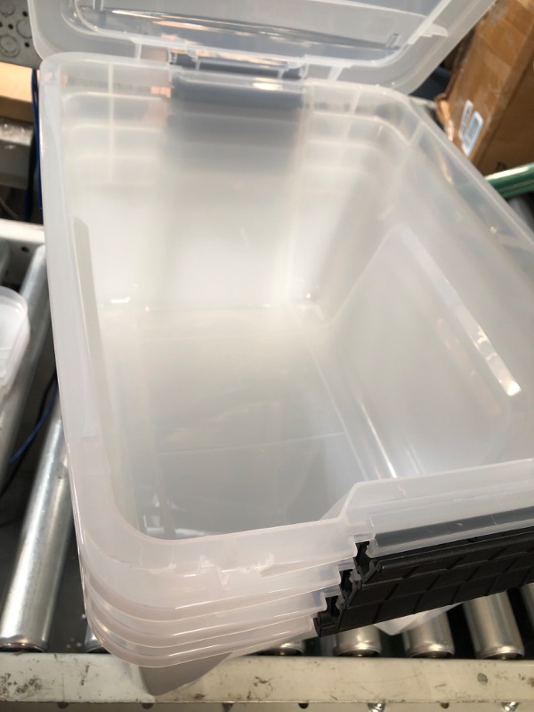 Photo 3 of ***DAMAGED*** IRIS USA 32 Qt. Plastic Storage Bin Tote Organizing Container, 4 Pack, Crystal Clear