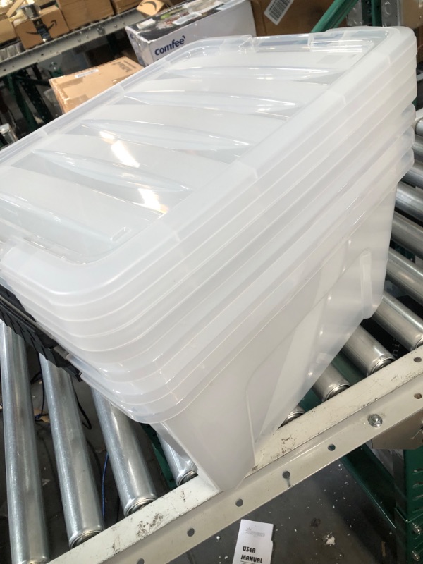 Photo 4 of ***DAMAGED*** IRIS USA 32 Qt. Plastic Storage Bin Tote Organizing Container, 4 Pack, Crystal Clear