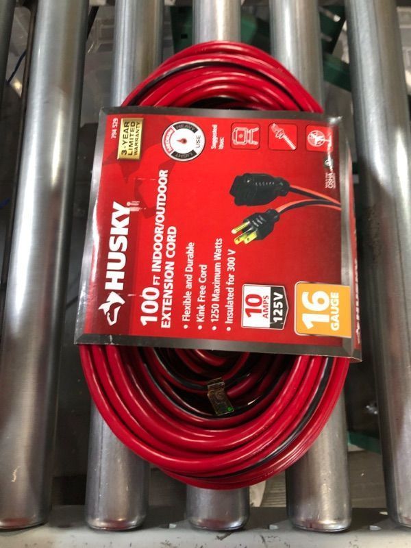 Photo 3 of Husky 100 ft. Red and Black 16/3 Medium-Duty Indoor/Outdoor Extension Cord