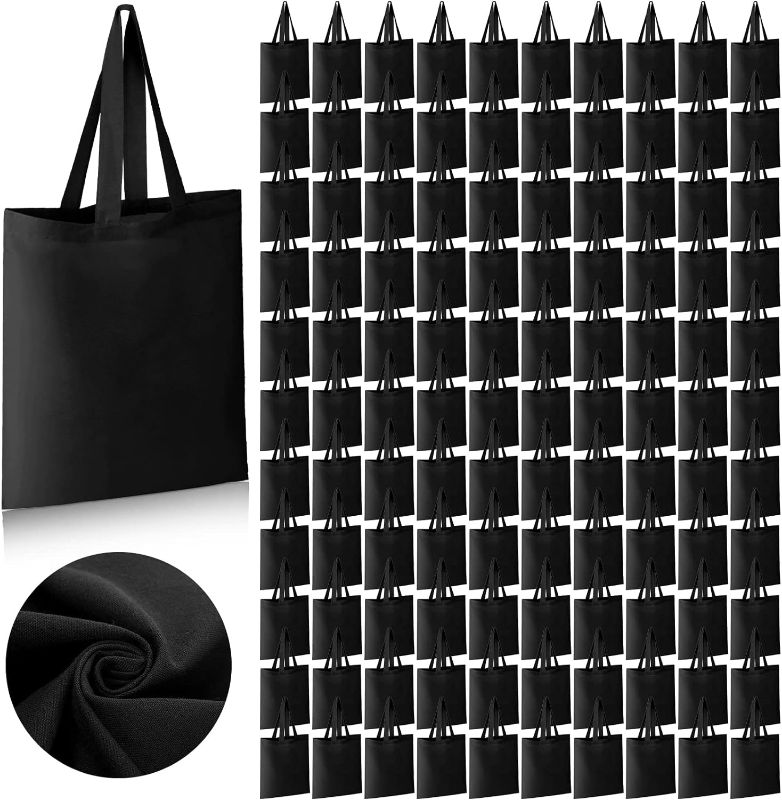 Photo 1 of Roowest 120 Pieces Black Cotton Tote Bag Bulk 15 x 16 Inch Blank 