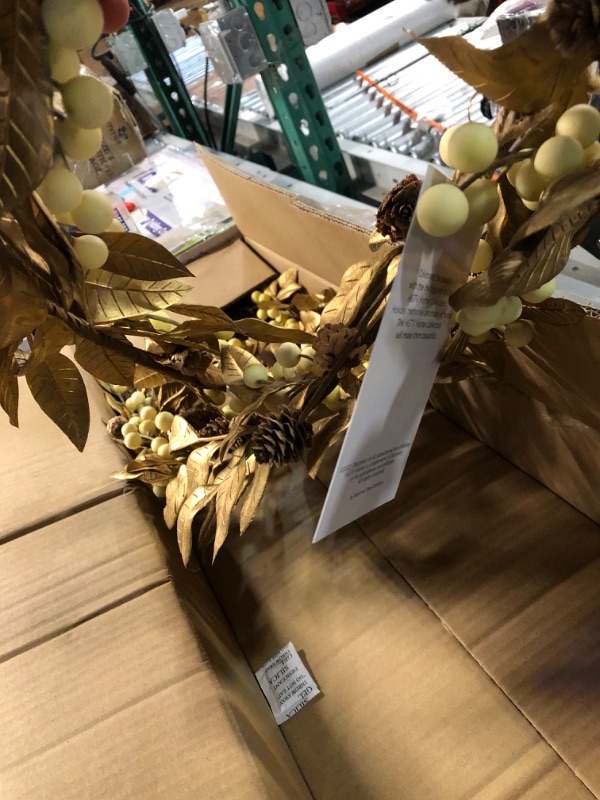 Photo 4 of ***STOCK PHOTO FOR REFERENCE ONLY*** HGTV Home Collection Unlit Artificial Christmas Garland, Metallic Gold Laurel Leaves, Flexible Vine Base, Unlit, 6 Feet