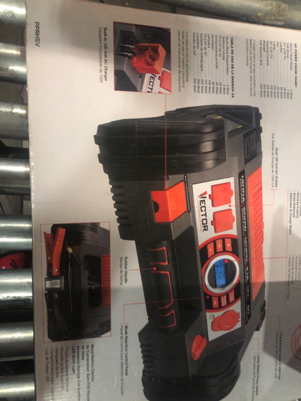 Photo 3 of ***POWERS ON - UNABLE TO TEST FURTHER***
VECTOR 1200 Peak Amp Jump Starter, PPRH5V, Battery Booster, Dual Power Inverter, 120 PSI Air Compressor