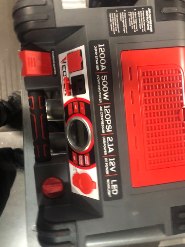 Photo 7 of ***POWERS ON - UNABLE TO TEST FURTHER***
VECTOR 1200 Peak Amp Jump Starter, PPRH5V, Battery Booster, Dual Power Inverter, 120 PSI Air Compressor