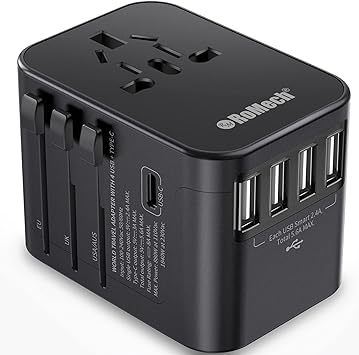 Photo 2 of ROMECH Universal Travel Adapter, 5.6A Smart Power International Plug Adaptor AC Wall Charger for Global Travelling USA Europe EU UK AUS (Type C + Four Type A, Black) Standard Black