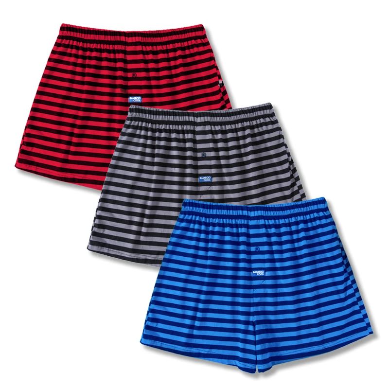 Photo 1 of BAMBOO COOL Men's Boxer Short 3-Pack Bamboo Boxers for Men Classic Relaxed Fit Stretch Short Large Stripes(3-pack) SIZE: XXXL