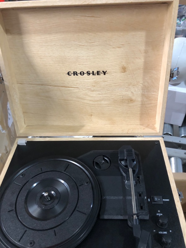 Photo 1 of Crosley CR8017U-NA1 Voyager Vintage Portable Vinyl Record Player Turntable with Bluetooth in/Out and Built-in Speakers, Natural Bluetooth In/Out Natural