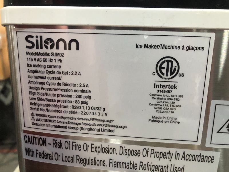 Photo 3 of ***POWERS ON - UNABLE TO TEST FURTHER***
Silonn Countertop Ice Maker, 45lbs Per Day,