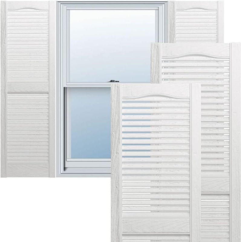 Photo 1 of  Standard Cathedral Top Center Mullion, Open Louver Vinyl Shutters, w/Installation Shutter-Lok's & Matching Screws (Per Pair), 12"W x 25"H, White 12 Wx25 H Inch White