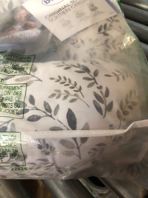 Photo 1 of Boppy Original Support Nursing Pillow, Gray Taupe Leaves, Ergonomic Breastfeeding, Bottle Feeding, and Bonding, Firm 