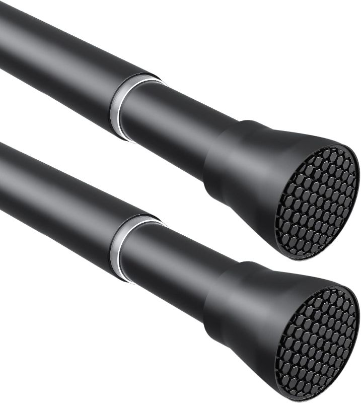 Photo 1 of *USED* Tension Curtain Rod Black Tension Rod 2pcs Spring Curtain Rod Non Slip Tension Rods For Windows 28 to 48 Inch No Drilling Adjustable Tension Rods 
