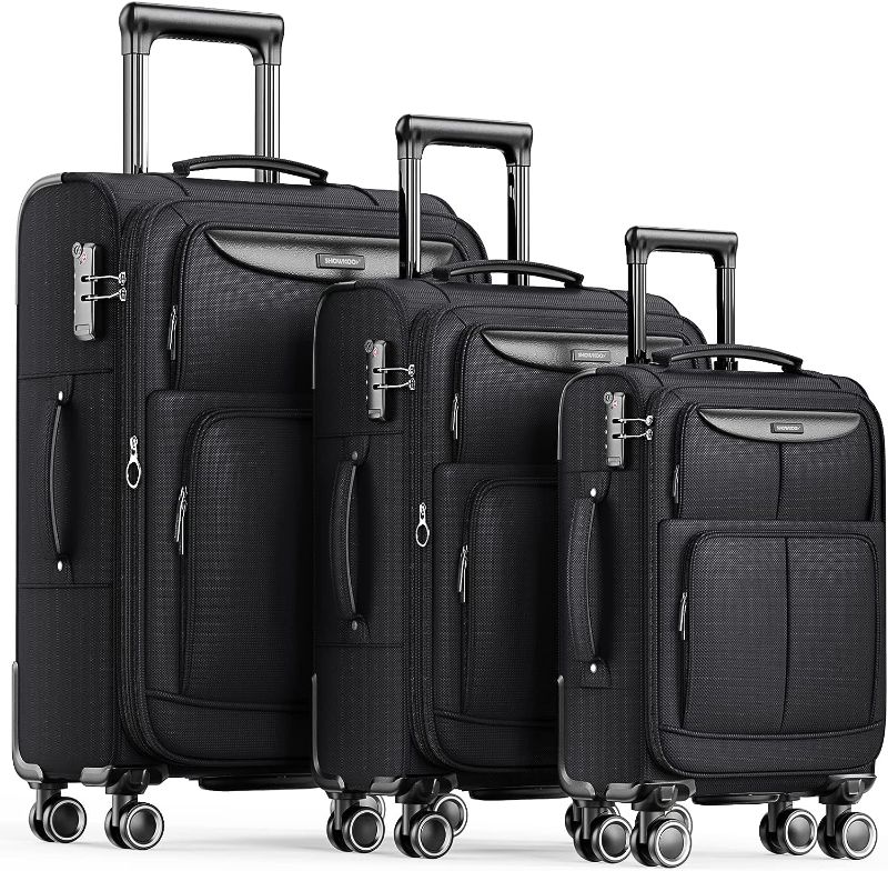 Photo 1 of (DARK BLUE)SHOWKOO Luggage Sets 3 Piece Softside Expandable Lightweight Durable Suitcase Sets Double Spinner Wheels TSA Lock  (20in/24in/28in)
