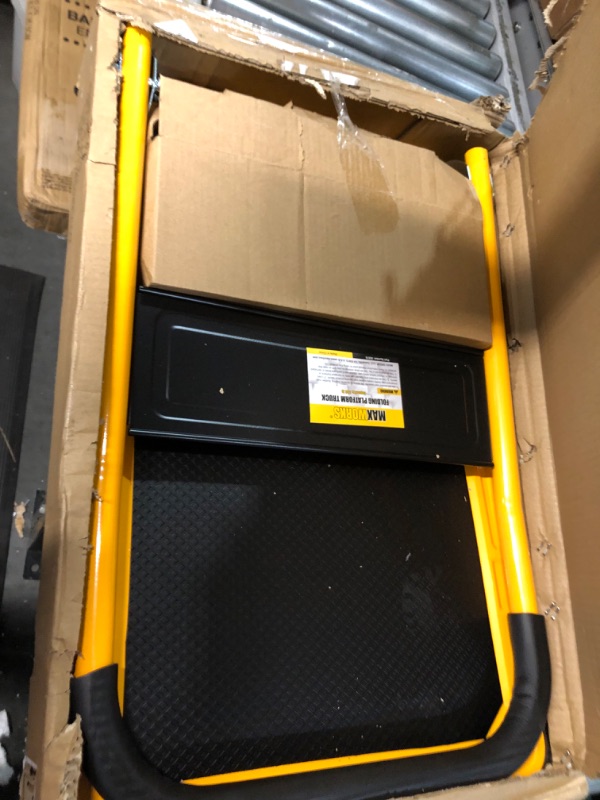 Photo 4 of Push Cart Dolly by Wellmax, Moving Platform Hand Truck, Foldable for Easy Storage and 360 Degree Swivel Wheels with 330lb Weight Capacity, Yellow Color with Bungee Cord Set