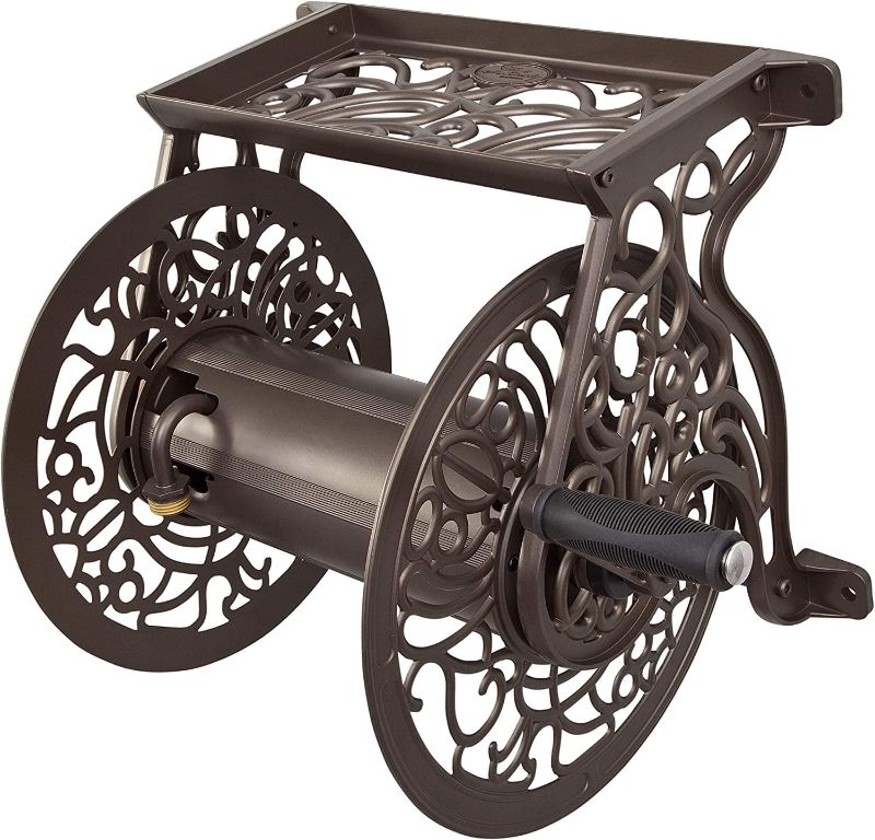 Photo 1 of Liberty GARDEN 704 Decorative Cast Aluminum Wall Mount Garden Hose Reel & Flexzilla Garden Hose 5/8 in. x 75 ft, Heavy Duty, Lightweight, Drinking 