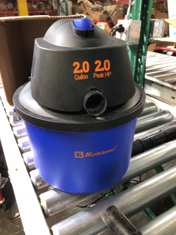 Photo 2 of (USED AND FOR PARTYS ONLY) Koblenz WD-2L Portable Wet-Dry Vacuum, 2.0 Gallon/2.0HP Compact Lightweight, Blue+Black 5 Year Warranty