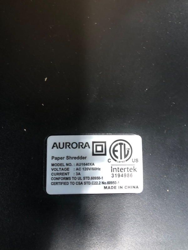 Photo 2 of Aurora Anti-Jam 16-Sheet Crosscut Paper/CD and Credit Card Shredder/ 5-Gallon pullout Basket 30 Minutes Continuous Run Time 16-Sheet CrossCut Shredder