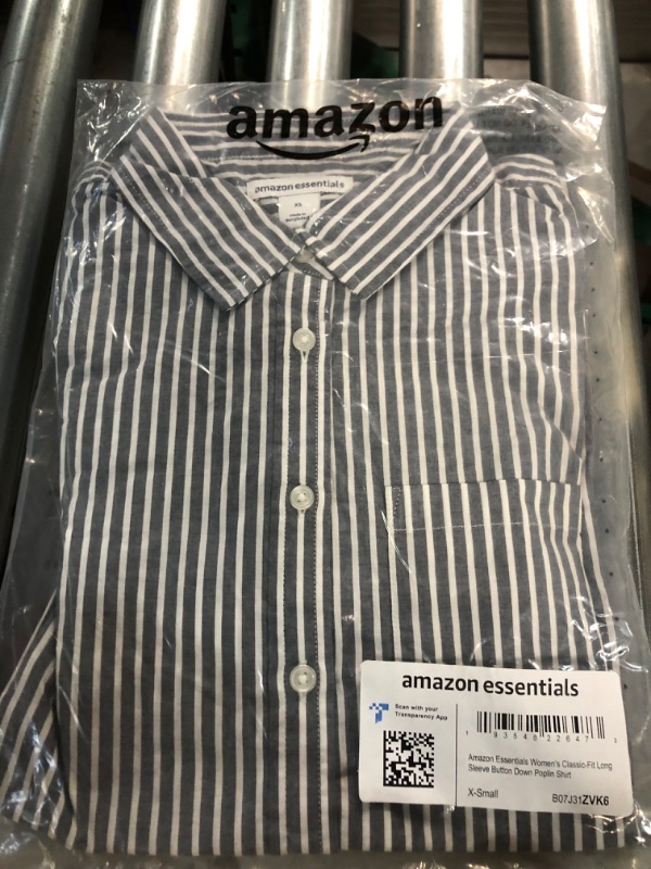 Photo 2 of Amazon Essentials Women's Classic-Fit Long-Sleeve Button-Down Poplin Shirt X-Small Indigo, Stripe