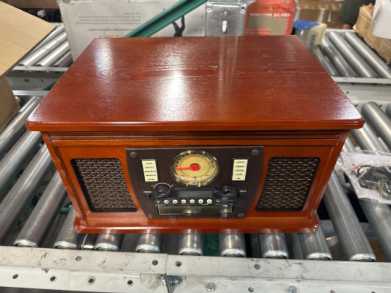 Photo 2 of Victrola 8-in-1 Bluetooth Record Player & Multimedia Center, Built-in Stereo Speakers - Real Wood | Mahogany