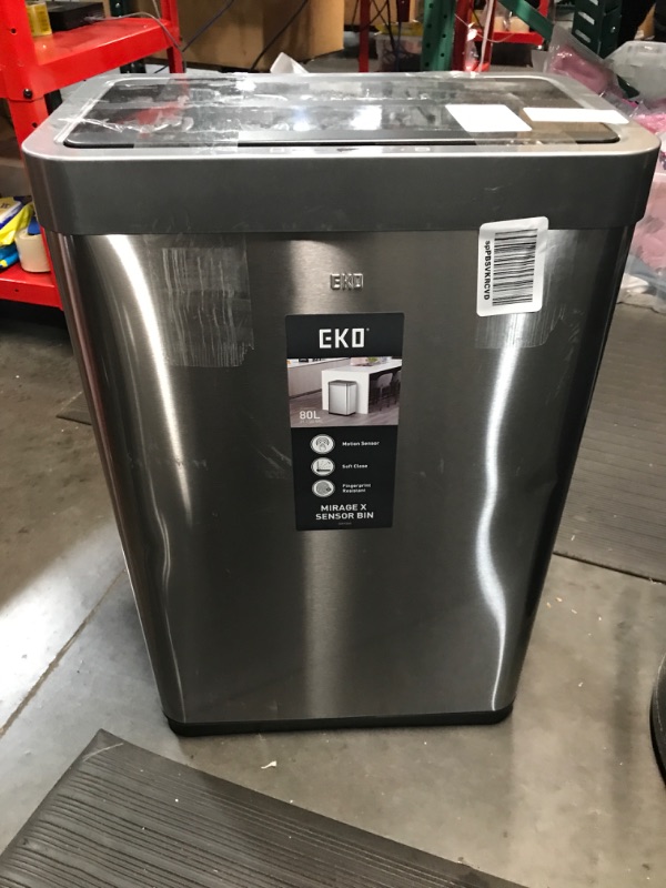 Photo 2 of * used * see images * 
EKO Mirage X 80 Liter / 21.1 Gallons Motion Sensor Trash can, Brushed Stainless Steel