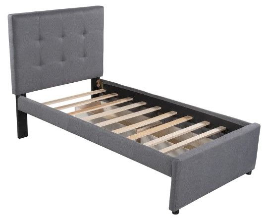 Photo 1 of **PARTS** **Missing Hardware** Oudiec Upholstered Twin Size Platform Bed, Linen Fabric Gray
