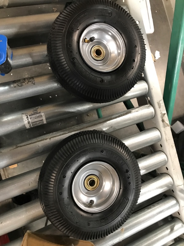 Photo 3 of GICOOL 10" Tire and Wheel, 2 Pack, 4.10/3.50-4 Pneumatic Tire, with 2.25" Offset Hub, 5/8" Axle Bore Hole, Sealed Bearings for Hand Truck Trolley Dolly Garden Wagon Gorilla Cart Wheel Replacement