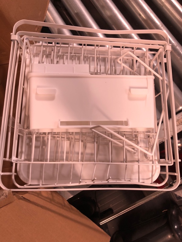 Photo 3 of **DAMAGES** YKLSLH Expandable Dish Drying Rack, 2 Tier Large Drying Rack for Kitchen Counter with Drainboard, Glass Holder, Utensil Holder-Dish Drainers (White)
