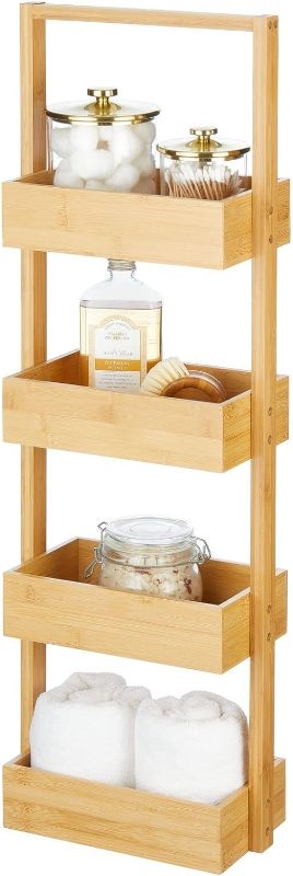 Photo 1 of (Stock photo for reference only) mDesign Free-Standing 4-Tiered Shelf for Bathroom, Wood Bamboo White/Natural 