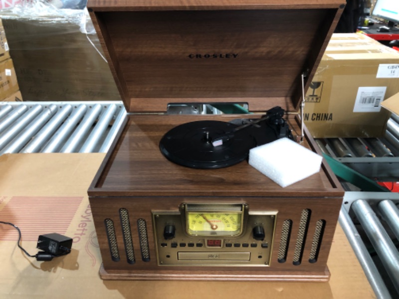 Photo 3 of Crosley CR704B-WA Musician 3-Speed Turntable with Radio, CD/Cassette Player, Aux-in and Bluetooth, Walnut Bluetooth (new version) Walnut