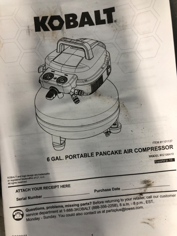 Photo 3 of **for parts**see notes**KOBALT 6-GAL Portable Pancake Air Compressor
