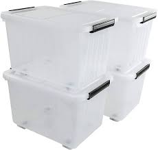 Photo 1 of *damaged DynkoNA 30 L Plastic Boxes with Lids and Wheels, Clear Storage Bin Totes Set of 4
