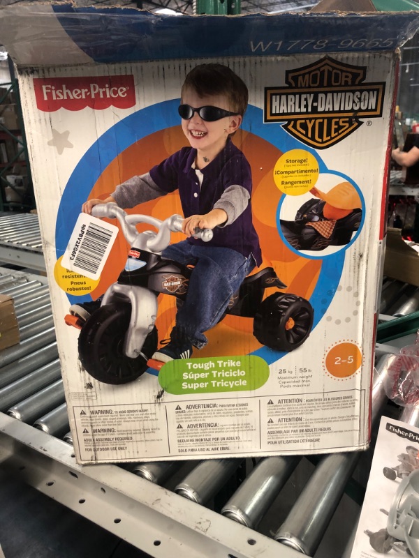 Photo 4 of **FOR PARTS ONLY** Fisher-Price Harley-Davidson Tricycle with Handlebar Grips and Storage Area, Multi-Terrain Tires, Tough Trike [Amazon Exclusive]