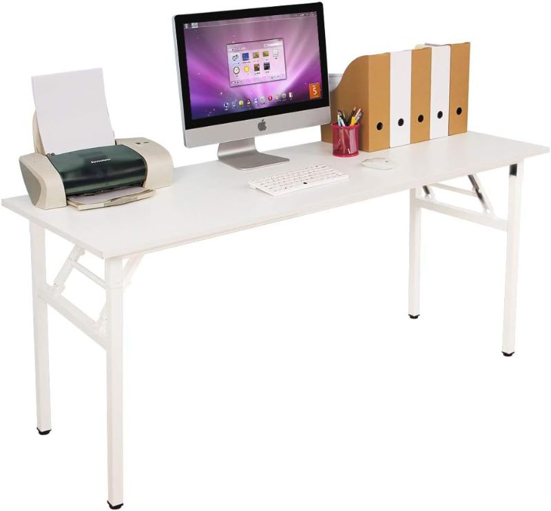 Photo 1 of SogesGame 62 inches Computer Desk Folding Table Small Writing Desk Compact Desk Foldable Desk No Install Needed,White 62x29.5x23.6 in - **LOOSE HARDWARE IN BOX, MINOR DAMAGE ON CORNER**