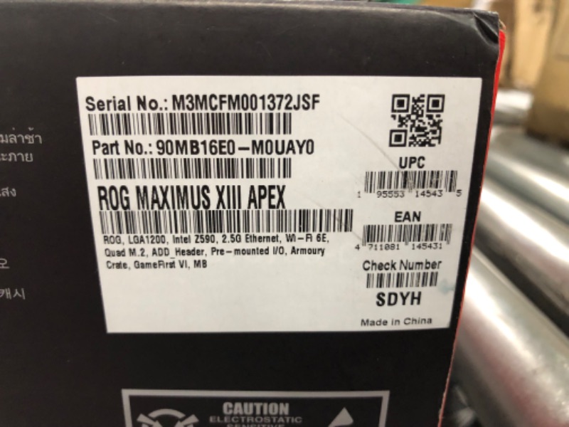 Photo 3 of **UNABLE TO FULLY TEST, PREVIOUSLY OPENED** ASUS ROG Maximus XIII Apex (WiFi 6E) Z590 LGA 1200(Intel® 11th/10th Gen) ATX Gaming Motherboard (PCIe 4.0,18 Power Stages,Intel® 2.5 Gb Ethernet,4xM.2, USB 3.2 Gen 2x2, Aura Sync RGB)