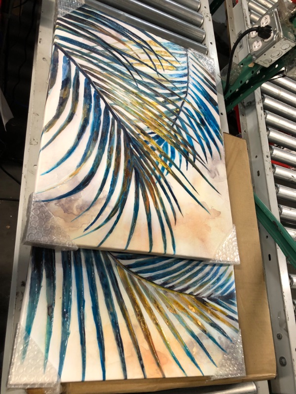 Photo 1 of **NEW OPEN BOX** Tropical Leaves Pictures Wall Art: Abstract Palm Tree Prints Leaf Canvas Artwork Fern Botanical Watercolor Painting Ready to Hang 18''x24''x2 panels