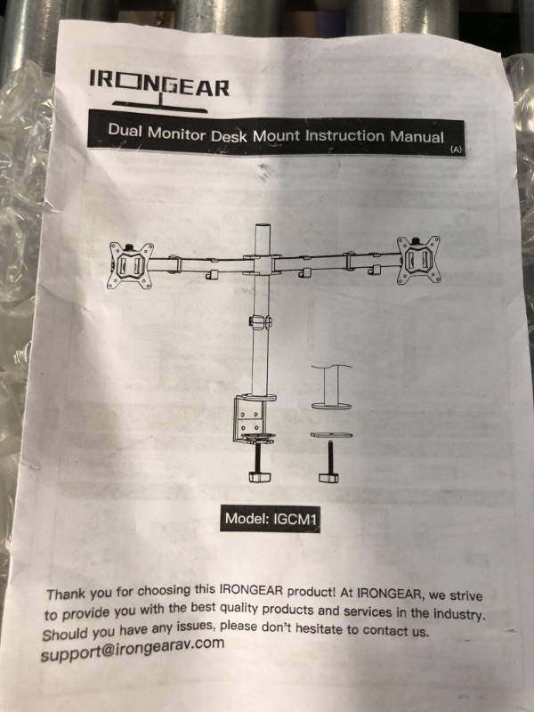 Photo 2 of **PREVIOUSLY OPENED, HARDWARE MAY BE MISSING** Irongear Dual Monitor Stand for 17-32 inch Screens,Heavy Duty Fully Adjustable Monitor Arm with C-Clamp Hardware,Dual Monitor Mount Supports up to 17.6 lbs per Arm