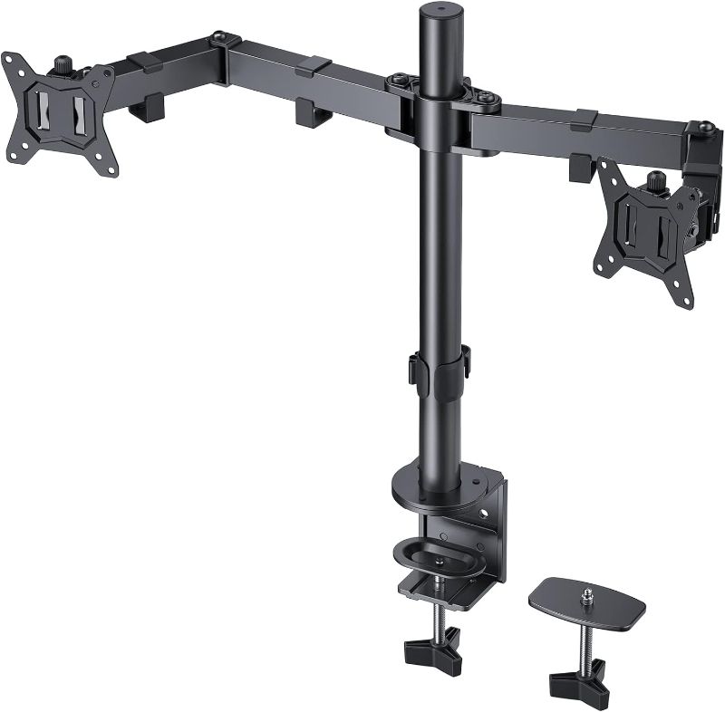 Photo 1 of **PREVIOUSLY OPENED, HARDWARE MAY BE MISSING** Irongear Dual Monitor Stand for 17-32 inch Screens,Heavy Duty Fully Adjustable Monitor Arm with C-Clamp Hardware,Dual Monitor Mount Supports up to 17.6 lbs per Arm