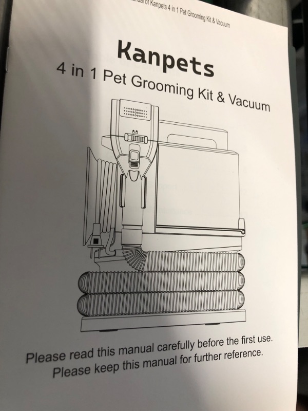 Photo 7 of **LIKE NEW, OPEN BOX, TESTED-POWERED ON** kanpets Dog Grooming Kit Vacuum with Max 3.4L Dustbin, Hyper Powerful Suction & Low Noise Pet Hair Clipper Kit, 4 Grooming Tools, Ideal for Medium or Long Hair Dogs, Cats Pets Shedding (White)