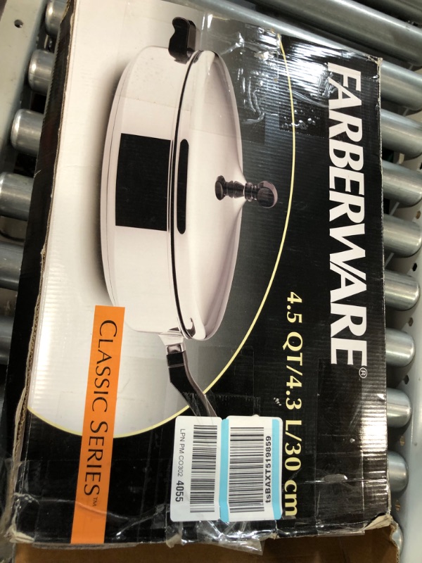 Photo 1 of **LIKE NEW, PREVIOUSLY OPENED** Farberware Classic Saute Pan / Frying Pan / Fry Pan with Lid and Helper Handle - 4.5 Quart, Silver